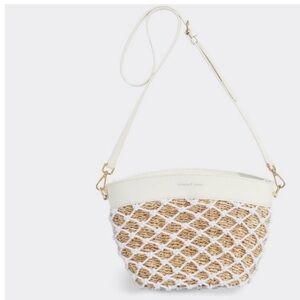 Vineyard Vines Cream and Natural Woven Crossbody with White Netting